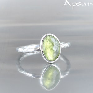 Tourmaline ring, size 6.25, sterling silver 925, natural green stone, one of a kind, handmade, quality made jewelry, band ring, for women.