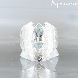 Topaz ring, size 9.25, sterling silver 925, natural white bluish stone, one of a kind, handmade, quality made jewelry, elven ring for women.