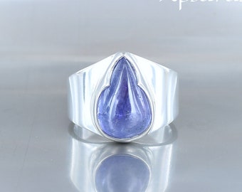 Tanzanite ring, size 54, 925 sterling silver, natural blue stone, unique piece, handcrafted, quality jewelry, for women