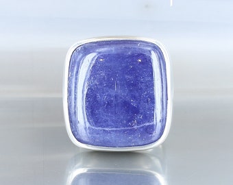 Tanzanite silver ring, size 8.5, sterling silver 925, natural blue stone, handmade, one of a kind, quality made jewelry, for women.