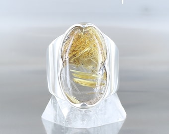 Rutile quartz ring, size 6,25, sterling silver 925, natural golden rutile quartz, one of a kind, handmade, quality made jewelry, elven