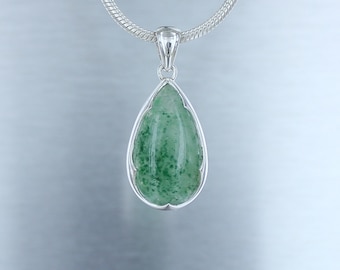 Aventurine pendant, 925 sterling silver, natural green stone, quality jewel, handcrafted, unique piece, for women