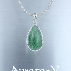 Aventurine pendant, 925 sterling silver, natural green stone, quality jewel, handcrafted, unique piece, for women