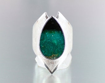Blue opal wood ring, size 57, 925 silver, natural stone, fossil wood, green blue stone, quality jewel, unique handmade piece