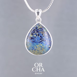 Azurite Pendant Sterling Silver 925 Blue Unique - Natural Stone Arizona Morenci Handmade Artisan Jewelry