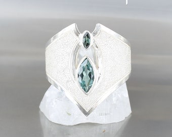 Tourmaline ring, size 6.75, sterling silver 925, natural blue stone, one of a kind, handmade, quality made jewelry, band ring, for women.