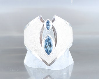 Aquamarine ring, sterling silver 925, natural blue stone, one of a kind, handmade, quality made jewelry, elven ring, for women.