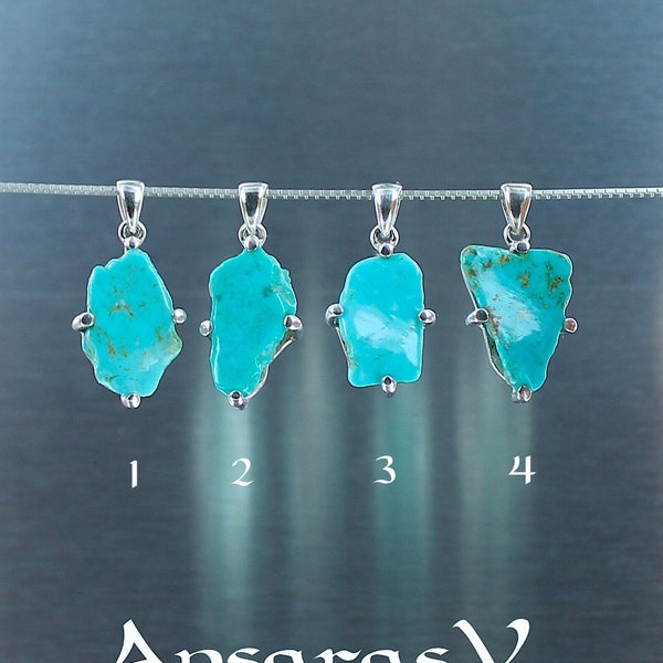 Turquoise pendentifs, argent sterling 925, turquoise véritable brute, pierre bleue, pièce unique, fabriqué à la main, bijou de qualité.