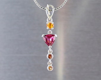 Tourmaline pendant, 925 silver, pink and orange tourmalines, natural stone, handcrafted, exclusive jewelry, earring