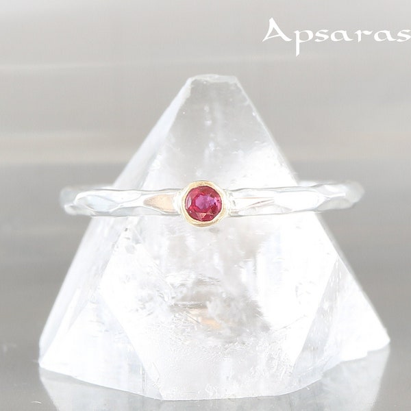 Bague Rubis Naturel Sur Argent 925 - Style Minimaliste Bande - Taille Personnalisable - Neuf