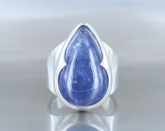 Large Tanzanite ring, size 56, sterling silver, natural blue stone, unique piece, handcrafted, quality jewelry, for women