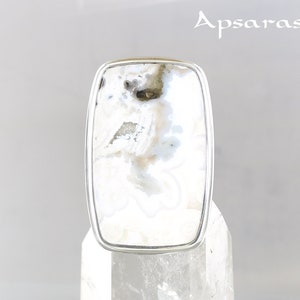 jasper ring, size 6,25, sterling silver 925, ocean jasper, white stone ring, natural stone, handmade, quality made, one of kind ring.