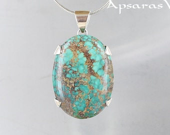 Turquoise pendant, gold 9k, sterling silver 925, natural green stone, one of a kind, handmade, quality made jewelry, for men and women