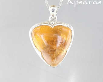 Citrin großer Anhänger, 925 Sterling Silber, Naturstein, gelber Steinanhänger, Citrin Halskette, Einzelstück, handgefertigt