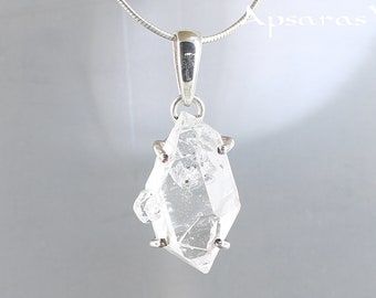 quartz "herkimer" pendant, sterling silver, natural stone, one of a kind, biterminated quartz, raw stone, quality made, handmade