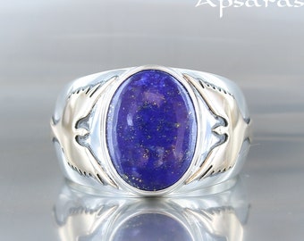 Phoenix ring for men, size 13, Lapis lazuli ring, sterling silver, gold 9k, blue stone ring, one of kind, quality made jewelry, handmade.