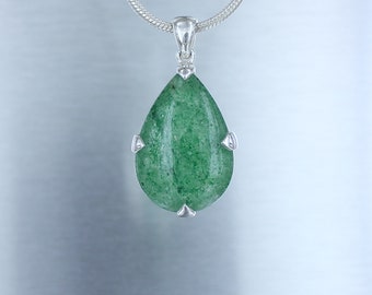 Aventurine pendant, 925 sterling silver, natural green stone, quality jewel, handcrafted, unique piece, exclusive jewel