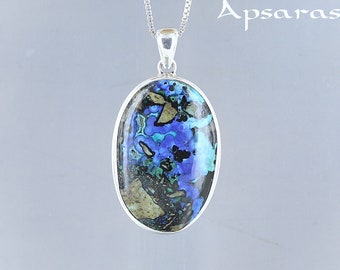Azurite pendant, 925 silver, natural stone, blue stone, handmade, unique piece, quality jewel, designer jewel, gemstone