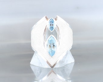 Aquamarine ring, sterling silver 925, natural blue stone, one of a kind, handmade, quality made jewelry, elven ring, for women.