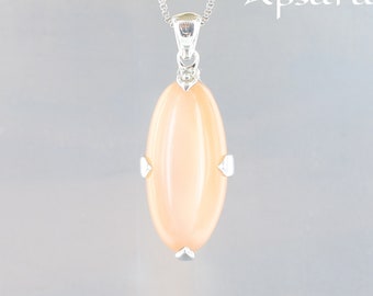 Moonstone pendant, 925 sterling silver, natural stone, orange stone, handcrafted, unique piece, quality jewelry.