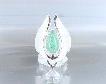 Aventurine ring, size 60.5, 925 sterling silver, natural green stone, unique piece, handmade, exclusive quality jewelry, for women.