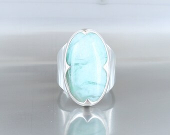 Aquaprase ring, size 54, 925 sterling silver, rock, celestial, natural green stone, quality jewelry, unique ring, handmade.