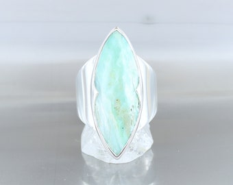 blue opal ring, size 58, 925 sterling silver, natural blue stone, handmade, unique, quality jewelry, rare gemstone, for women