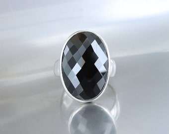 Black spinel ring, size 60, 925 silver, natural stone, black stone, unique piece, handcrafted, quality jewelry, for women.