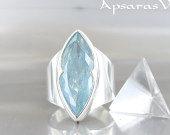 Aquamarine silver ring. Size 6,75 . Natural stone. Gemstone ring. Quality hand made ring. Free shipping.
