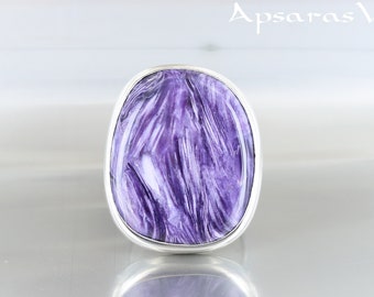 Charoite ring, Size 8.25, sterling silver 925, natural stone, purple stone, one of a kind, handmade, quality made jewelry, for women