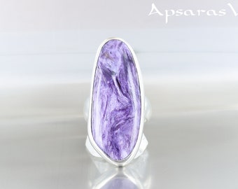 Charoite ring, Size 7.5, sterling silver 925, natural stone, purple stone, one of a kind, handmade, quality made jewelry, for women