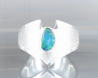 Opal ring, size 6, sterling silver 925, boulder opal, natural stone, green stone ring, handmade, one of kind ring, quality made ring.