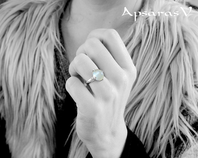 sterling silver grey beige natural stone with lunar reflection size 6.75 Moonstone ring one of a kind handmade quality made jewelry.