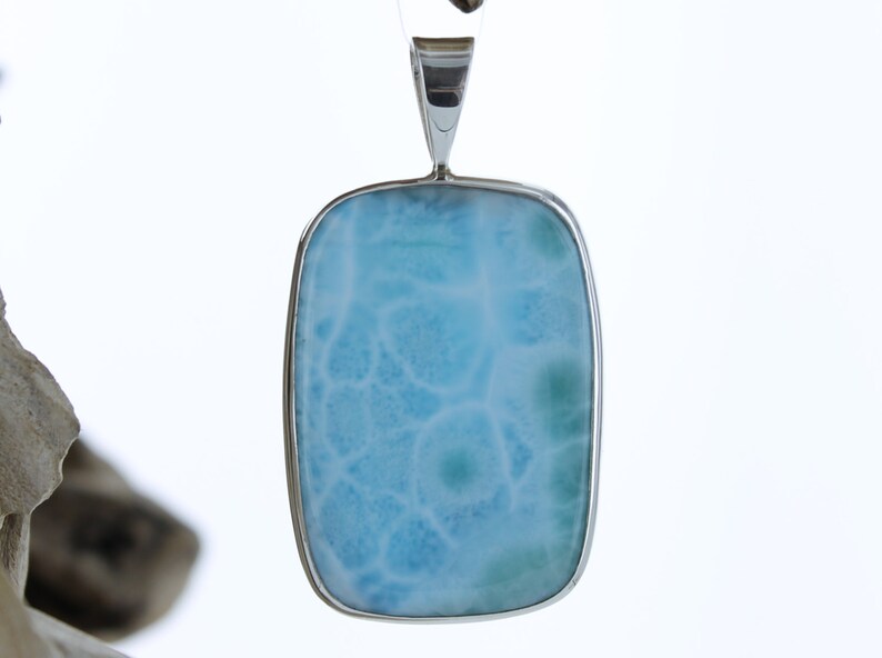 Larimar Silver Pendant Natural Stone Big Cabochon Necklace Jewels Blue