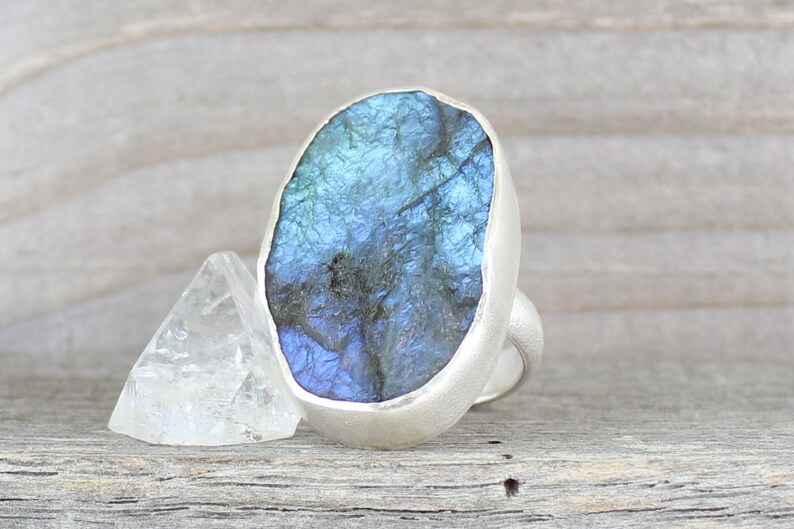 Big Raw labradorite Silver Ring Raw Stone Band Ring Rough labradorite ring ApsarasV Sterling Silver Big labradorite ring Size 8.25