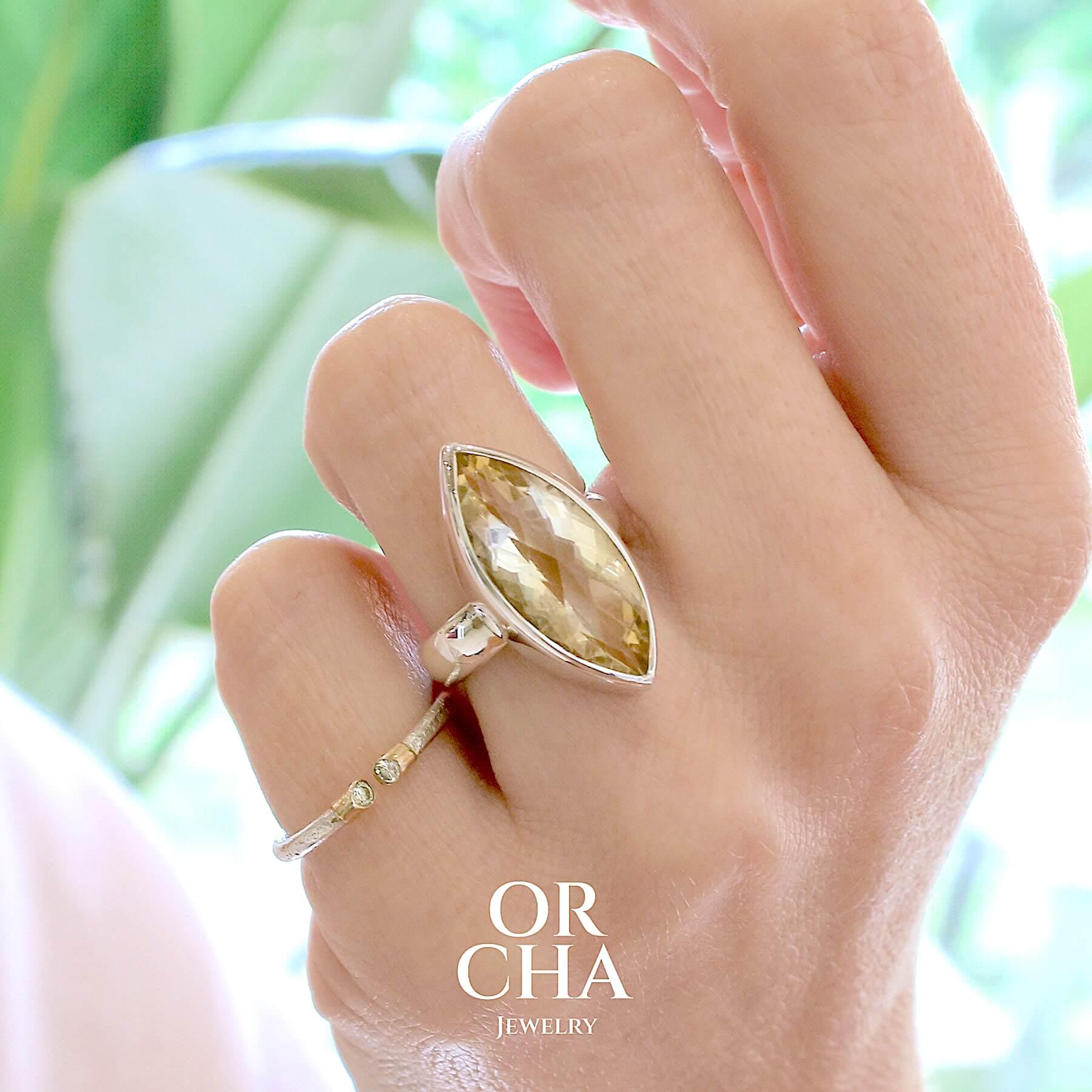 Bague Citrine Solitaire En Argent 925 - Taille 54 - Poids 2,63g - Pierre Naturelle