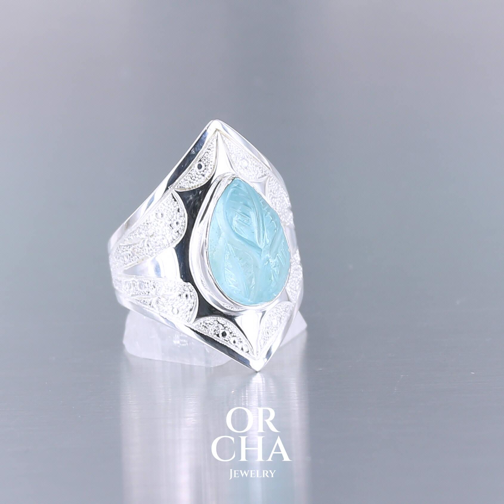 Bague Argent Massif Et Topaze Bleue Taille 59/60 - Poids 12g, Neuf Sans Emballage