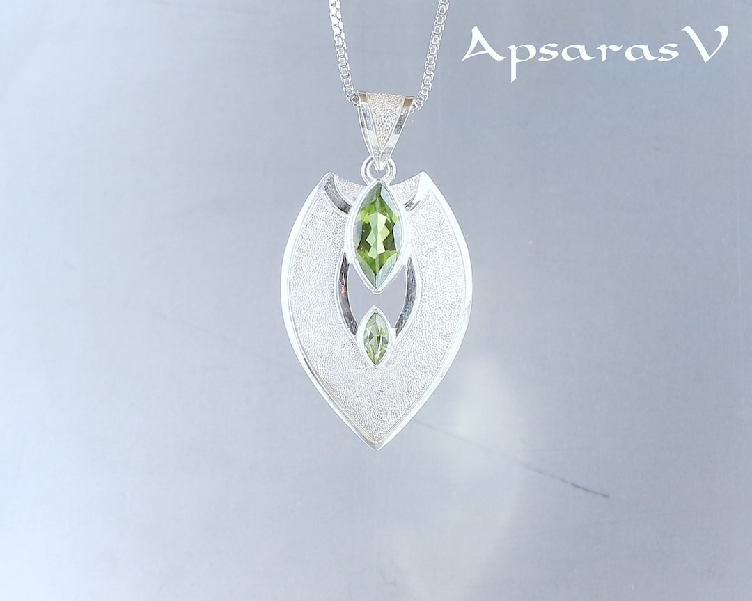 Collier Argent Sterling 925 Avec Péridot Vert - Fait Main En Inde - Longueur 18 Pouces
