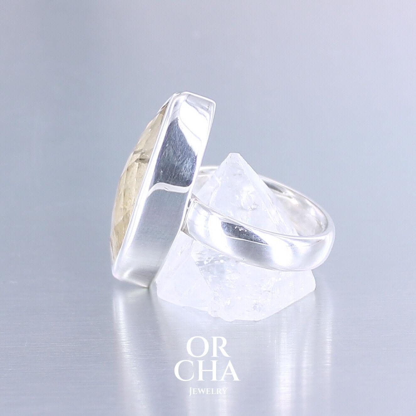 Bague Citrine Et Zirconium En Argent 925 Taille 54 - 2,63g, Neuf Sans Emballage, Style Solitaire