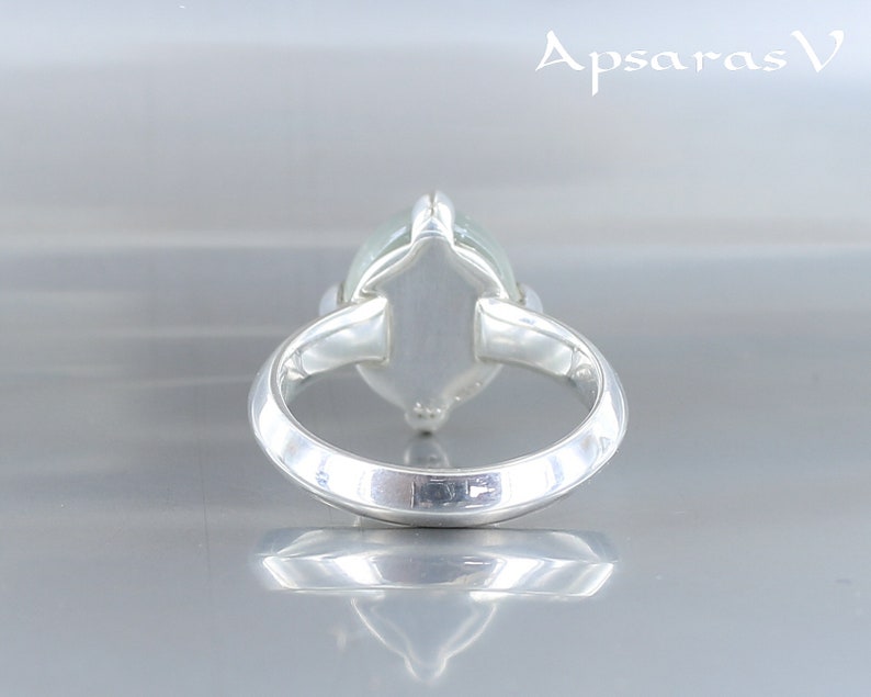 sterling silver grey beige natural stone with lunar reflection size 6.75 Moonstone ring one of a kind handmade quality made jewelry.