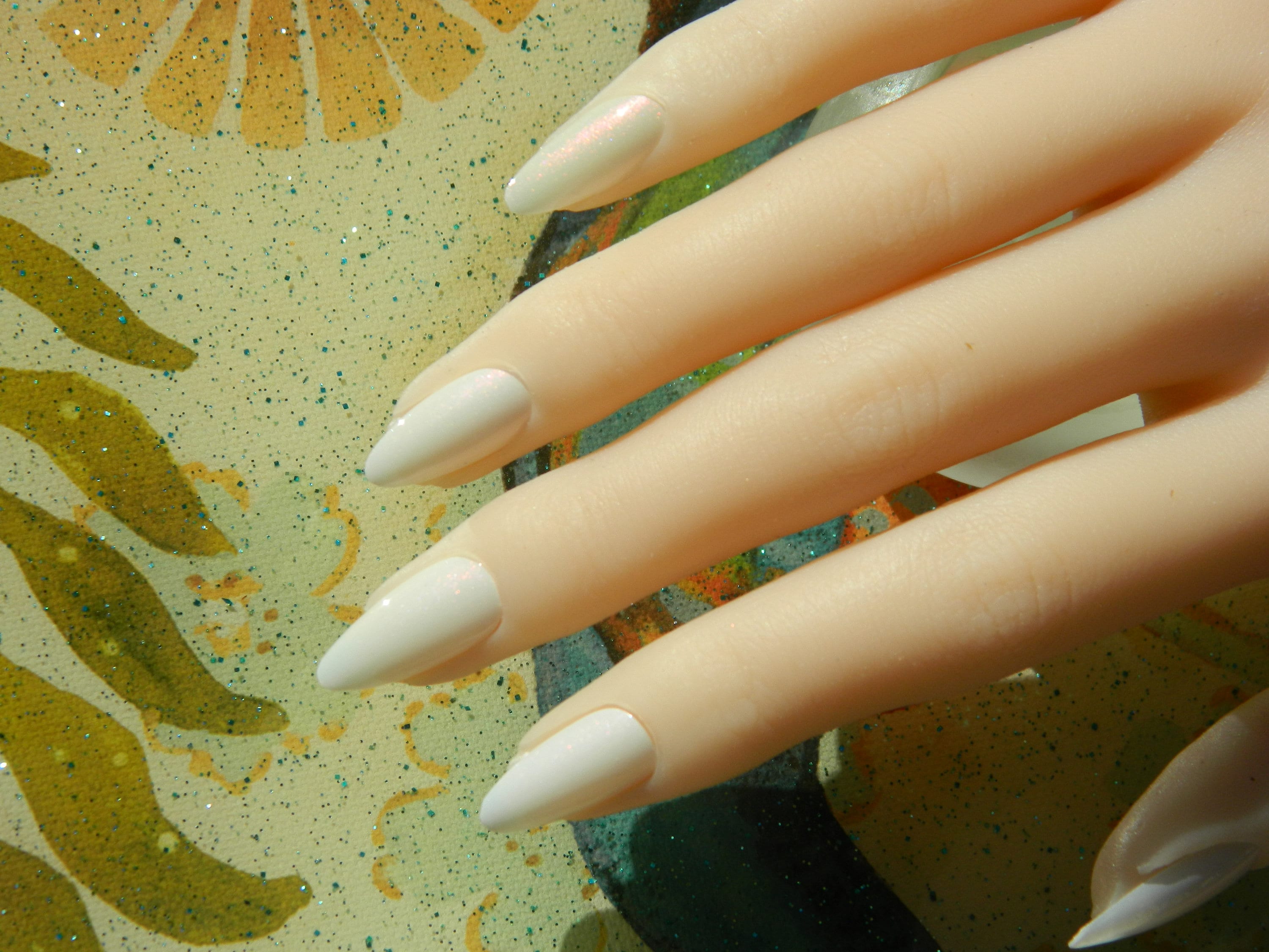 White Iridescent Opal Press On Fake Nails Short Almond Shape | Etsy