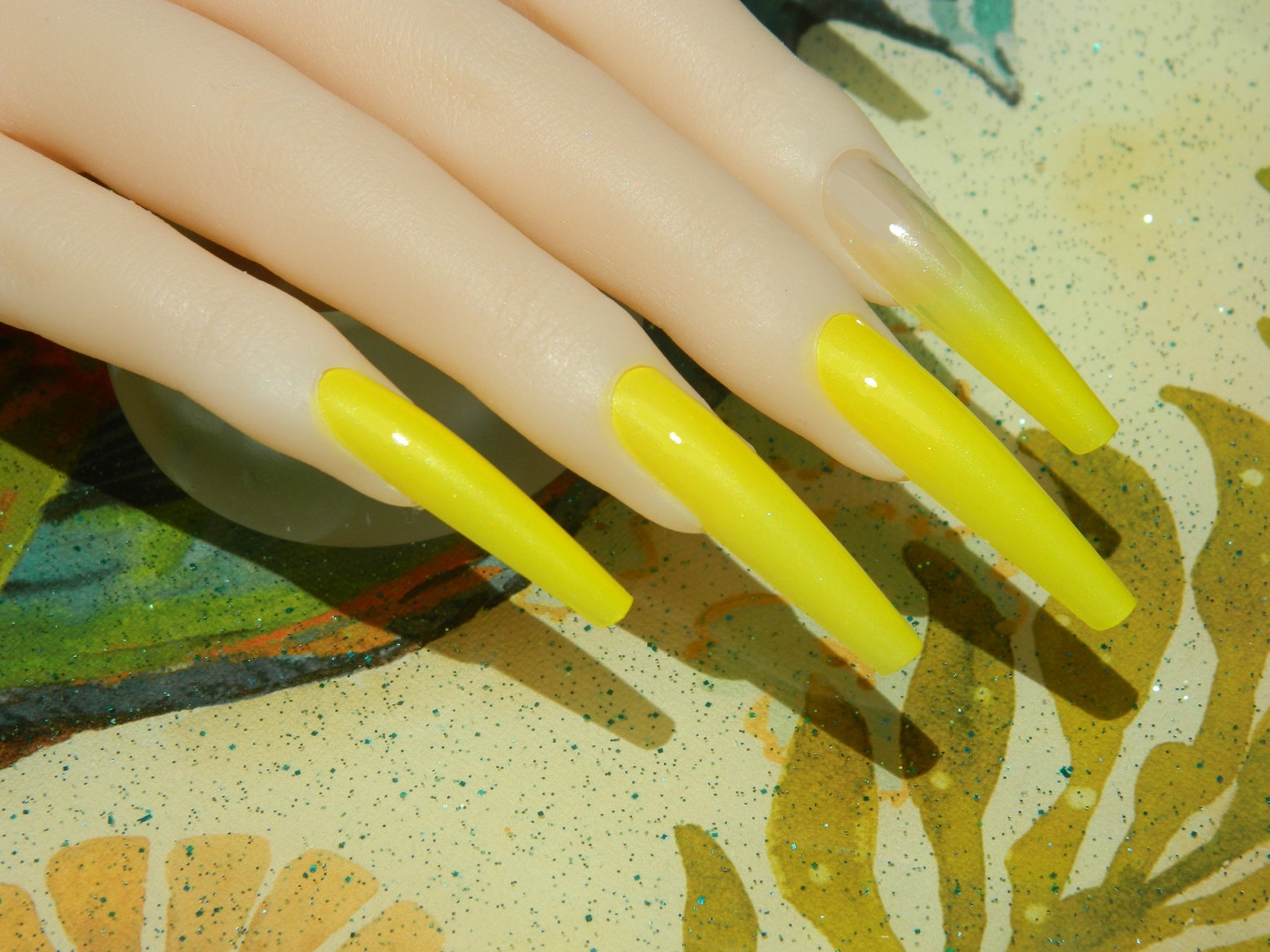 Metallic Yellow Clear Ombre Press On Fake Nails Extra Long Etsy