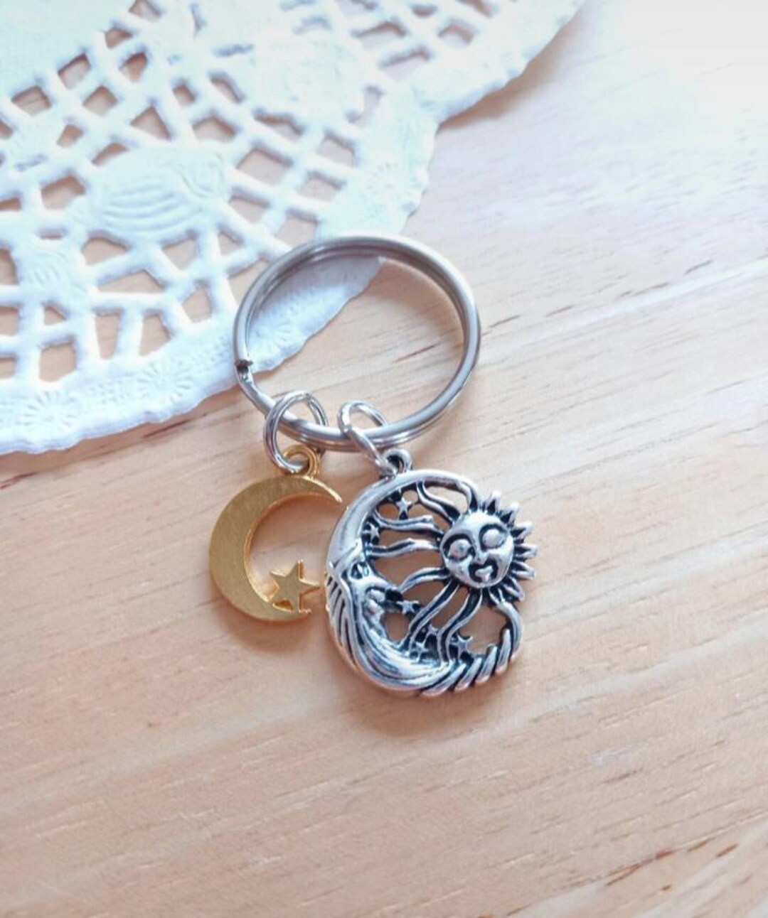 Sun Moon Star Keyring Celestial Keychain Gift Cosmic Bag Charm ...