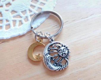 Sun Moon Star Keyring Celestial Keychain Gift Cosmic Bag Charm Astrology Accessory Boho Space Keychain for Her or Him