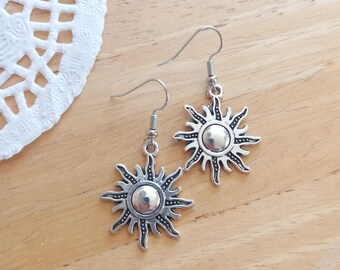 Silver Sun Charm Earrings Dangle Drop Lightweight Simple Jewellery for Dainty Daily Wear Minimalist Earrings Women Girls Gift Ideas