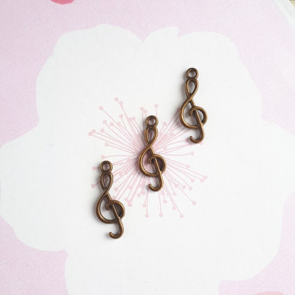 8 MUSIC CHARMS Treble Clefs Jewellery Making & Crafting Tool Supplies, Bronze Toned, Home Hobby Materials Findings Tools, 25mmx9mm