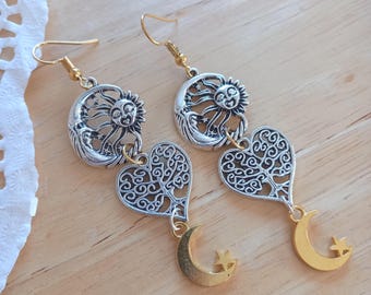 Sun Heart Moon Charm Earrings Dangle Drop Lightweight Simple Jewellery for Dainty Daily Wear Minimalist Earrings Women Girls Gift Ideas