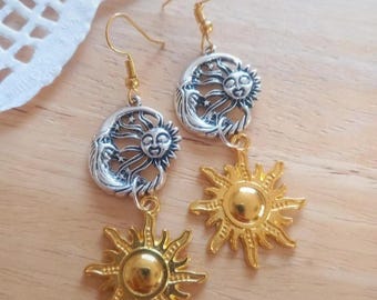 Sun & Moon Charm Earrings Dangle Drop Lightweight Simple Jewellery for Dainty Daily Wear Minimalist Earrings Women Girls Gift Ideas