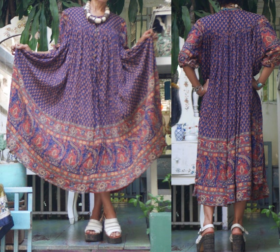ETHNIC VINTAGE Indian cotton gauze hand block flor
