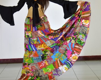 Ethnic Gypsy Batik patch long belly dance FLAMENCO SKIRT O